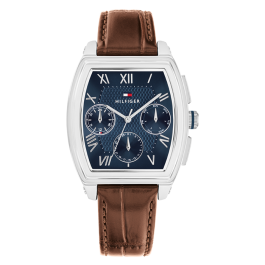 Relógio Homem Multifunções Aço e Pele