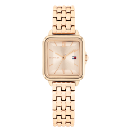 Relógio Mulher Quadrado Aço IP Dourado Rosa