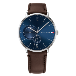 Relógio Homem Multifunções Aço e Pele