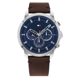 Relógio Homem Multifunções Aço e Pele