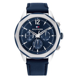 Relógio Homem Multifunções Aço e Pele