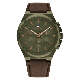 Relógio Multifunções Homem Aço e Pele