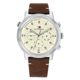 Relógio Multifunções Homem Aço e Pele