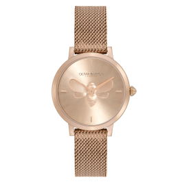 Relógio Bee Ultra Slim Aço IP Dour.Rosa Milanesa