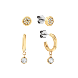 Set Mulher Brincos Aço Dourado Cristais