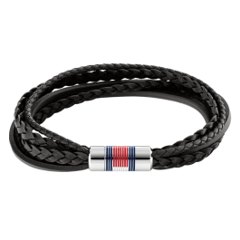 Pulseira Pele Preta Fecho Aço Íman