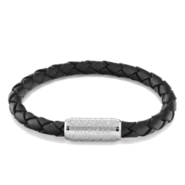 Pulseira Pele Preta Fecho Aço Íman