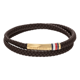 Pulseira dupla Homem aço e pele castanha
