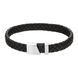 Pulseira Homem em Aço e Pele Preta