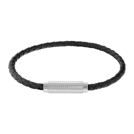 Pulseira Ajustável Homem em Aço e Pele Preta