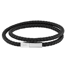 Bracelete Dupla Homem em Aço e Pele Preto