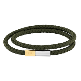 Bracelete Dupla Homem em Aço e Pele Verde