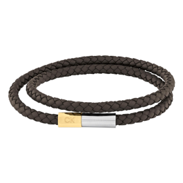 Bracelete Dupla Homem em Aço e Pele Castanho