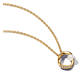 Colar Dourado Orgânico Pérola e Pavé