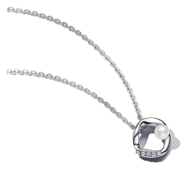 Colar Prateado Orgânico Pérola e Pavé