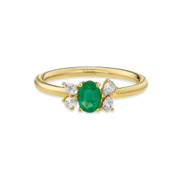 Anel Gooseberry Ouro amarelo, Esmeralda E Diamantes