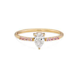 Anel Solitário Pixies Ouro Rosa, Diamante E Safiras Rosa