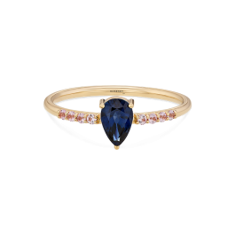 Anel Solitário Pixies Ouro Rosa, Safira Azul E Safiras Rosa