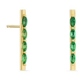 Brincos Whistle Ouro Amarelo E Esmeraldas Marquise