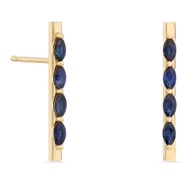 Brincos Whistle Ouro Rosa E Safiras Azuis Marquise