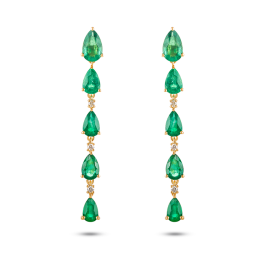 Brincos Willow Ouro Amarelo, Esmeraldas E Diamantes