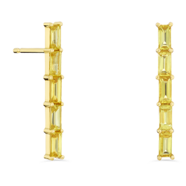 Brincos Whistle Ouro Amarelo E Safiras Amarelas Baguette