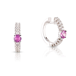 Brincos Ouro Branco, Diamantes E Safiras Rosa