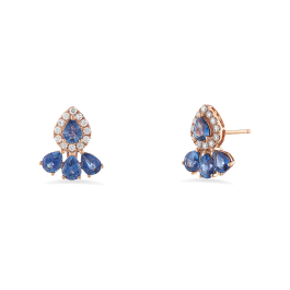 Brincos Ouro Rosa, Diamantes E Safiras Azuis