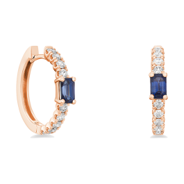 Brincos Ouro Rosa, Diamantes E Safiras Azuis