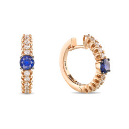 Brincos Ouro Rosa, Diamantes E Safira Azul