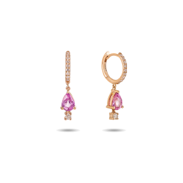 Brincos Fizz Hoop Ouro Rosa, Safiras Rosa e Diamantes