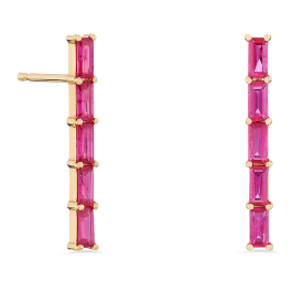 Brincos Whistle Ouro Rosa E Rubis Baguette
