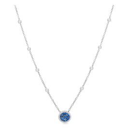 Colar Pendente Diamantes E Safiras Azuis