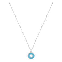 Colar Ouro Branco, Diamantes E Turquesa