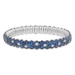 Pulseira Ouro Branco Diamantes E Safira Azul