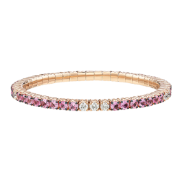 Pulseira Ouro Rosa, Diamantes E Safira Rosa