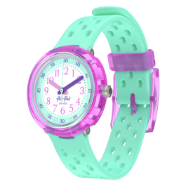 Relógio Flik Flak de criança verde e rosa