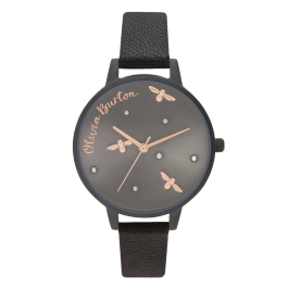 Relógio Pearly Queen Aço IP e Pele Preta