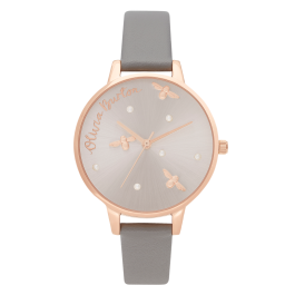 Relógio Pearly Queen Aço Dour.Rosa e Pele Cinz.