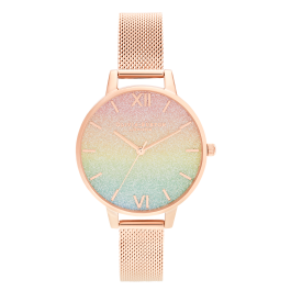 Relógio Rainbow Multicolor Aço Dourado Milanesa