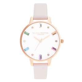 Relógio Rainbow Branco Aço Dourado Pele