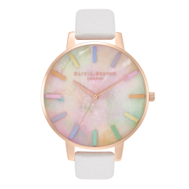 Relógio Rainbow Aço Dourado Rosa Pele Branca
