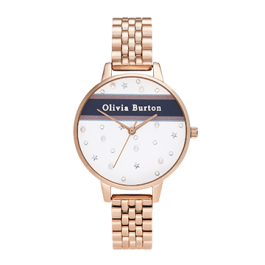 Relógio Varsity Aço Dourado Rosa e Cristais