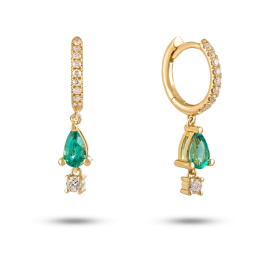 Brincos Fizz Hoop Ouro Amarelo, Esmeraldas E Diamantes