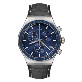 Relógio Swatch homem Cronógrafo Azul Aço Pele