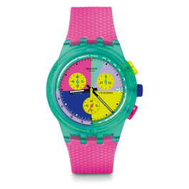 Relógio Swatch Mulher Cronógrafo Rosa e Azul Neon