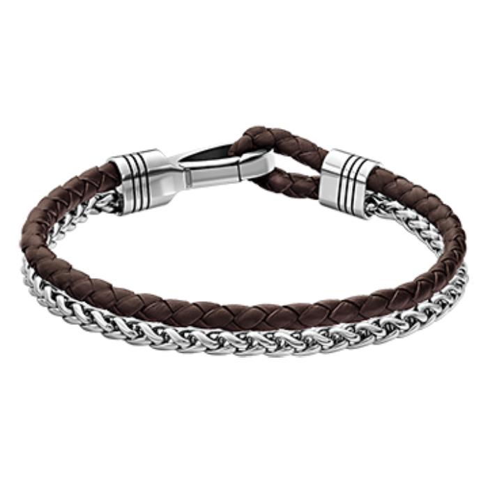 Pulseira Homem Aço e Pele Jaxon
