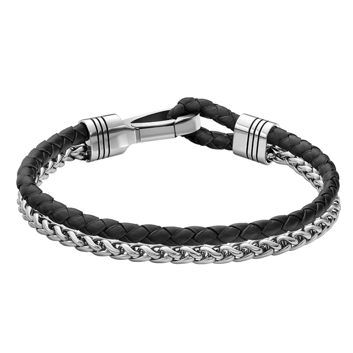 Pulseira Homem Aço e Pele Jaxon