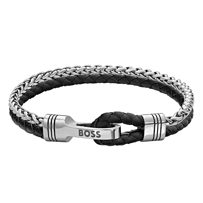 Pulseira Homem Aço e Pele Jaxon