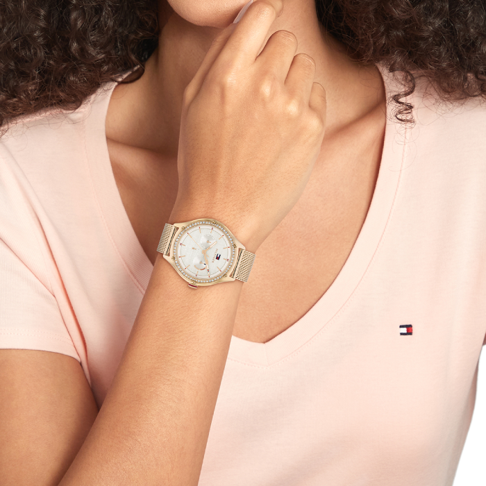Relógio Mulher Aço Dourado Rosa